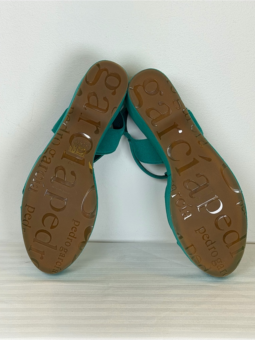 New! Pedro Garcia ‘Domiel’ Teal Suede Platform Wedge Sandal Womens Size 9.5/39.5 - Picture 8 of 11